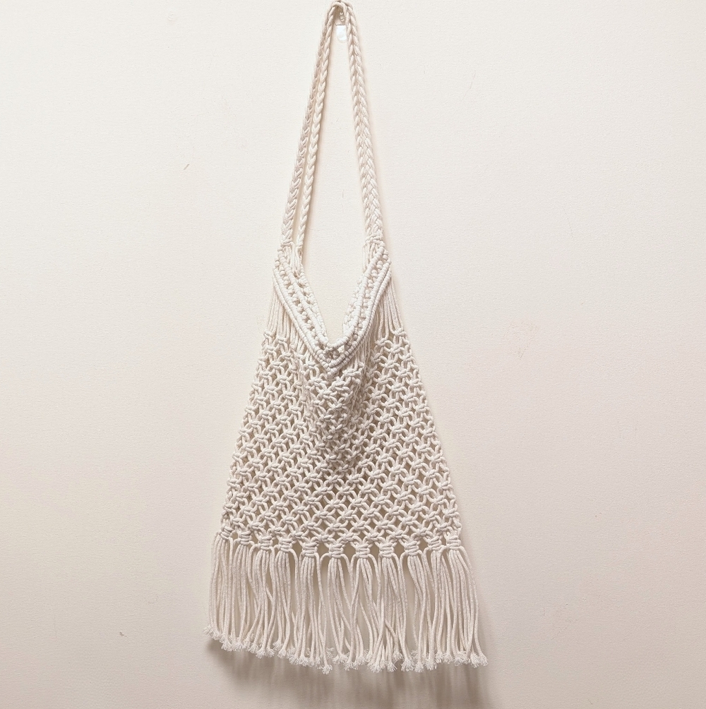 Bohemian Macrame Fringe Shoulder Bag White Cream - Picture 2 of 9
